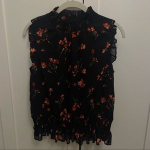 J Crew Black Floral Blouse Sleeveless